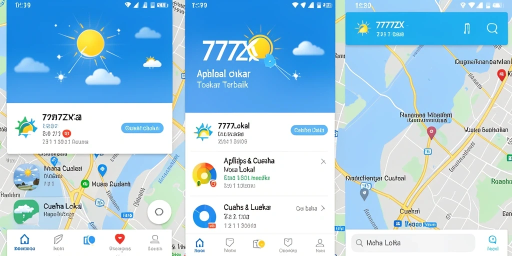 Tampilan antarmuka aplikasi Cuaca Lokal 777ZX yang informatif dan interaktif.