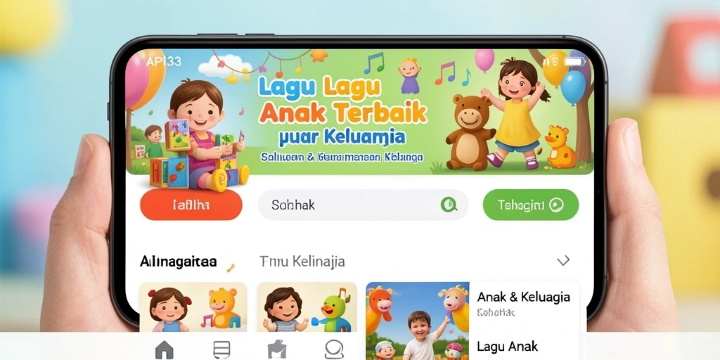 Tampilan antarmuka ramah anak dari API33 dengan berbagai pilihan lagu.